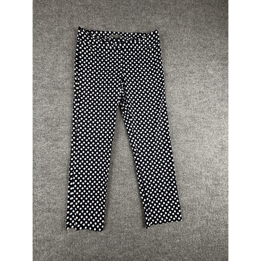 Erica Taylor Pants Womens Large Navy Dot Print Stretch Ankle Trousers Casual